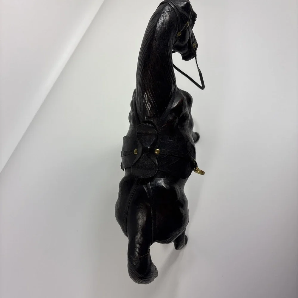 Vintage Leather Wrapped Horse Figurine 16 X 11 In Black Equestrian Western Decor